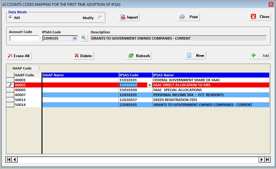 ExpressBook PSA Account Codes Mapping Utility for IPSAS Transition Management